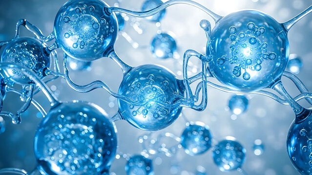 Abstract blue molecules interconnected in a network structure science - Powered by Adobe