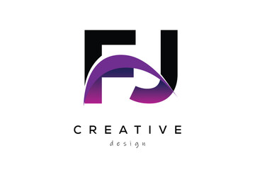FJ Creative And Modern Letter Logo Design with Creative Purple Wave Abstract Latter Logo Concept.