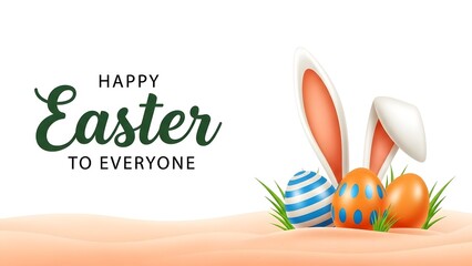 Obraz premium Easter greeting with bunny ears and colorful eggs