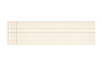Lined paper note template with holes, empty space for text, beige notebook sheet on transparent background