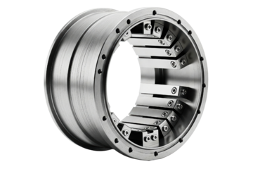 Precision-machined metal industrial mechanical component isolated with transparent background