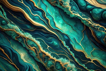 Abstract Emerald and Gold Swirls A Luxurious Textured Design for Modern Decor
