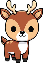 Fototapeta premium Cute cartoon deer with antlers and big eyes, smiling woodland animal vector for kids, nursery, forest theme and education.