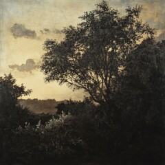 Tranquil landscape at sunset