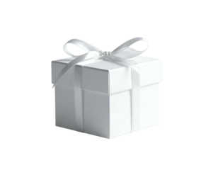 Elegant white cube box with satin ribbon, on black