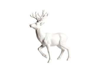 Obraz premium White ceramic stag figurine walking, detailed antlers, elegant pose