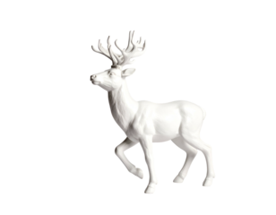 White ceramic stag figurine walking, detailed antlers, elegant pose