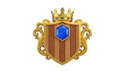 Golden Heraldic Shield with Blue Gemstone and Crown