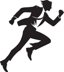 Silhouette of a stylish businessman running forward, representing speed, ambition, and progress in the corporate world.