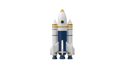3D Rendered Rocket Ship with Blue and Gold Accents