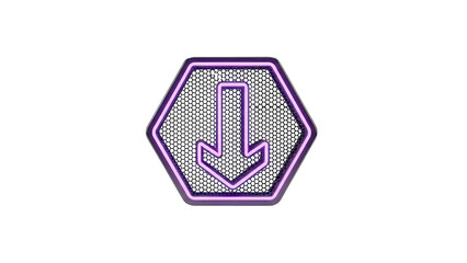Hexagonal Neon Down Arrow Symbol