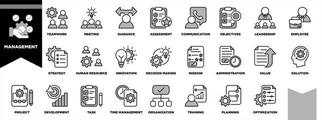 Management Icon Set Black Grey