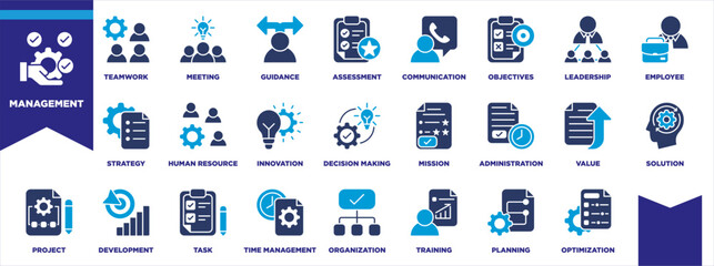 Management Icon Set Glyph Blue