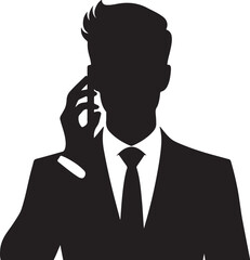 Silhouette of a man in a suit on a phone call, depicting a professional or businessperson communicating confidently.