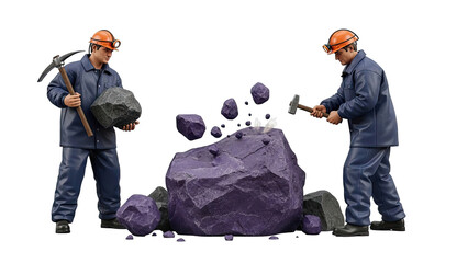 Miners Breaking Rocks with Tools