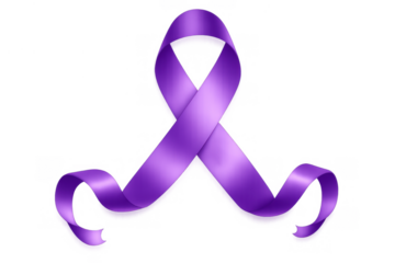 Purple awareness ribbon symbolizing global health causes, disease support, cancer prevention, and domestic violence solidarity on transparent background