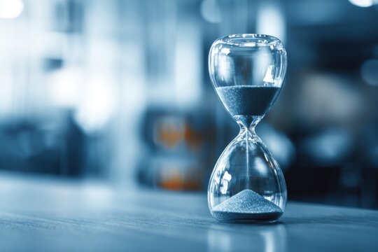 Time passing, hourglass on a table