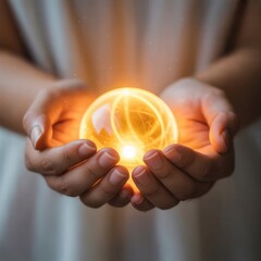 Hands cradling glowing orb with vibrant energy and light