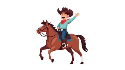 Cheerful Cowboy Riding a Horse in a Lively Cartoon Scene.
