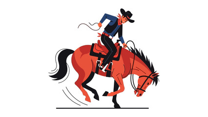 Dynamic illustration of a cowboy riding a red horse with a lasso in action.