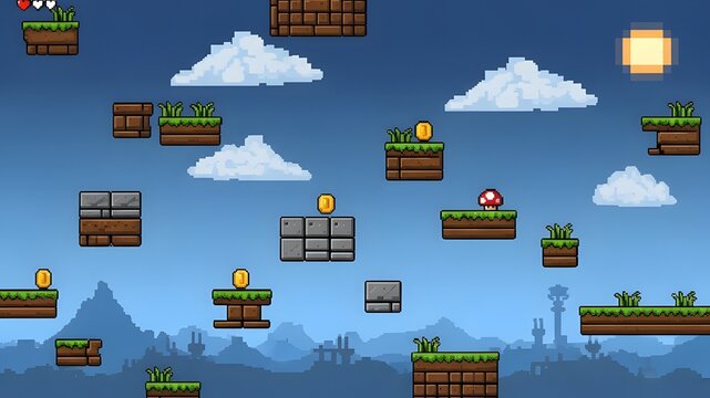 Pixel art platformer landscape