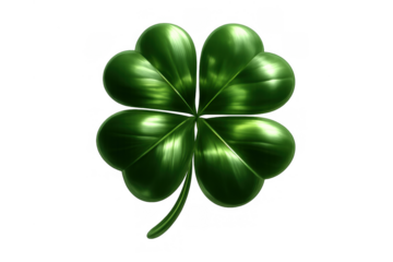 Four leaf clover showing luck and good fortune, a symbol for st. Patrick's day with a metallic green finish