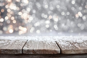 Rustic wooden planks with snow