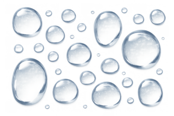 Water droplets forming a clear surface texture with condensation effect on transparent background
