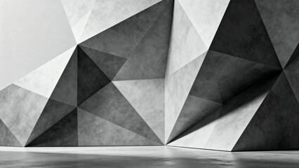 Abstract geometric wall with polygonal concrete texture in monochrome tones