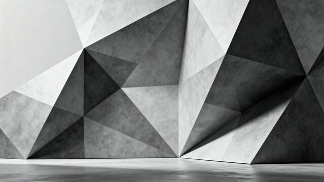 Abstract geometric wall with polygonal concrete texture in monochrome tones - Powered by Adobe