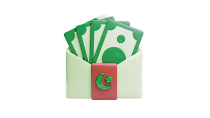Green Envelope with Cash and Islamic Symbol