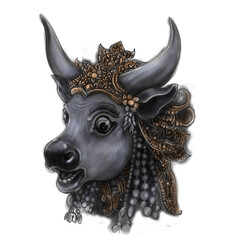Illustration of a buffalo head in a Balinese sculpture