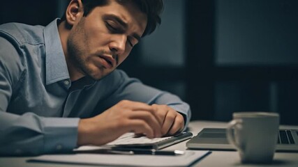 Employee leans head on desk, conveying exhaustion and burnout.