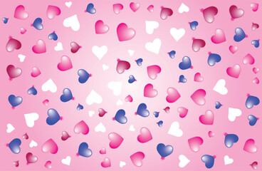 A vibrant pink background adorned with scattered hearts in various shades