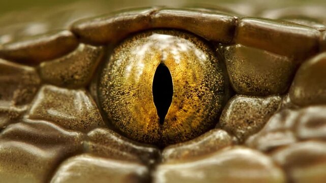Intense golden snake eye macro shot with detailed reptilian scales