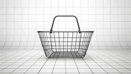 Empty Shopping Basket on White Tile Floor in Minimalist Setting