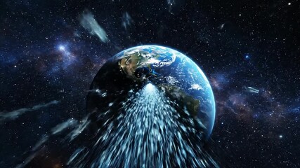 Dynamic digital data streams emanating from Earth symbolizing global connectivity advanced technology and the rapid flow of information across the planet in a futuristic interconnected world.