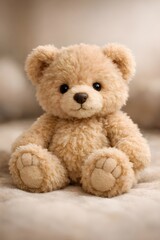 Obraz premium Cozy Childhood Memory Teddy Bear Resting in a Warm, Minimalist Interior Setting