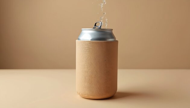 Beverage can in koozie with water droplets falling on it. The koozie keeps drinks cold. Use this for party, refreshment or summer themes. Perfect for promo.