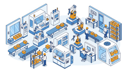 Obraz premium Manufacturing facility with workers and machinery