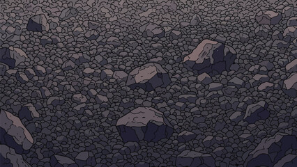 Stylized barren rocky ground texture featuring diverse pebbles and stones in muted tones
