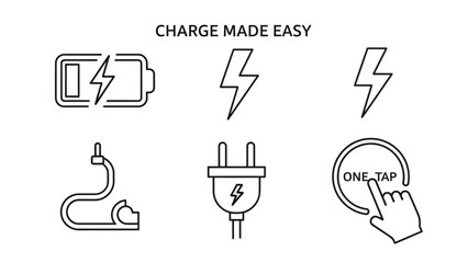 Charge made easy concept with battery plug and hand icons for fast and simple power with illustration and graphic and technology and electricity with energy