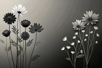 Elegant Monochromatic Floral Arrangement Featuring Dark and Light Blooms on a Subtle Gradient Background