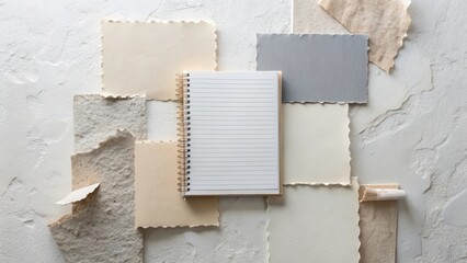 A Blank Spiral Notebook Resting on a Textured Surface with Assorted Papers