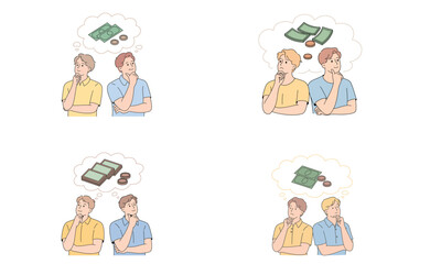 Naklejka premium People discussing money and cash exchange illustration 