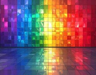 Wall and floor reflecting a vibrant mosaic of rainbow hues