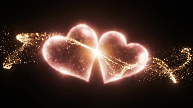 Glowing Hearts Reunite with Sparkling Trail on Dark Background for Valentine's Day