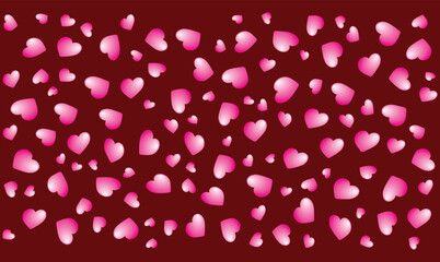 A vibrant background of scattered pink hearts on a rich red backdrop