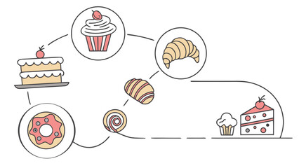 Sweet treats and baked goods connected in a whimsical diagram