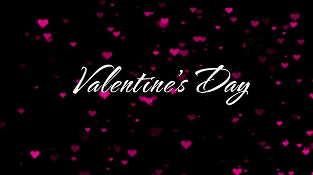 Valentine's Day Script Typography with Floating Pink Heart Particles